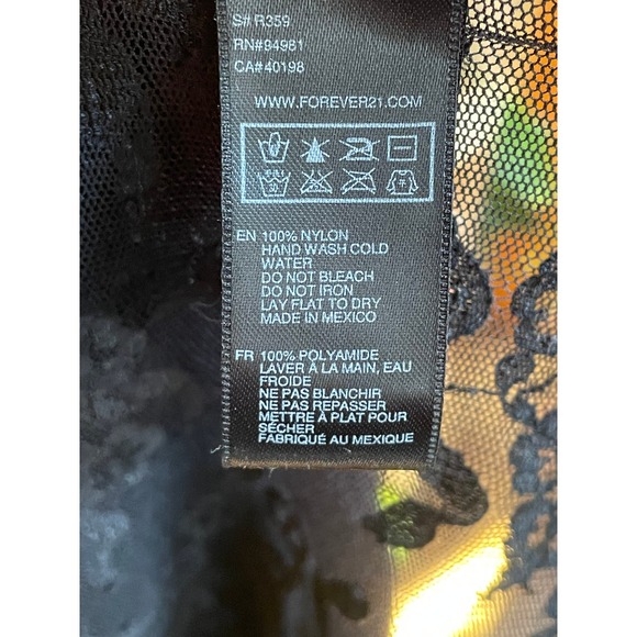 Forever 21 Womens Blouse Black Floral Lace Mesh Sheer Long Sleeves Mock Neck S - Picture 8 of 8